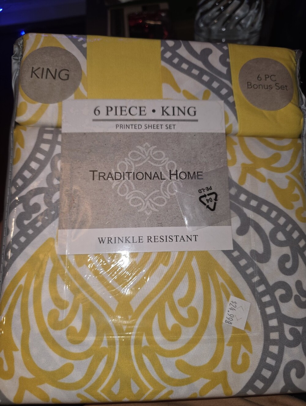 King 6-Piece Printed Sheet Set - Yellow & Gray